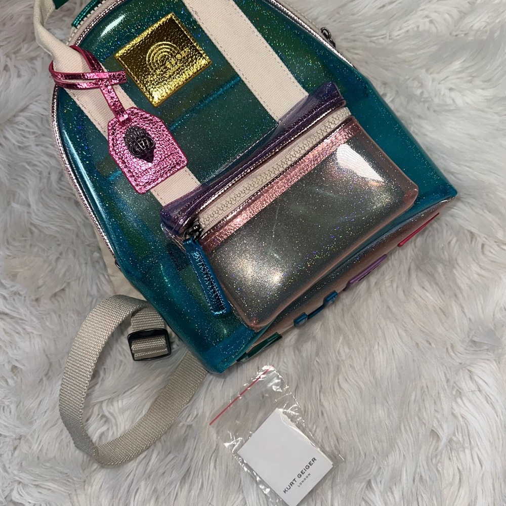 Kurt Geiger • Colorful Glitter Transparent Vinyl Small Southbank Backpack - Picture 13 of 16